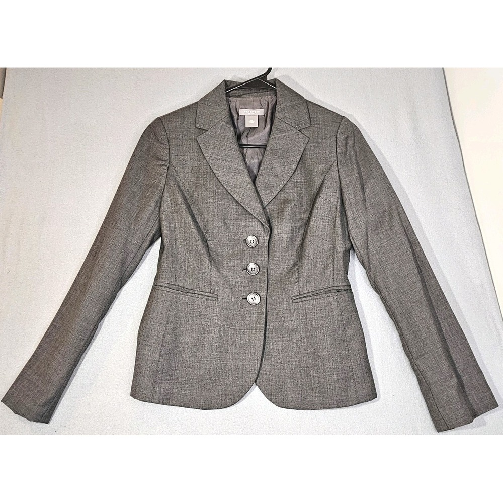 Ann Taylor Loft Women's Jacket 2P Gray blazer striped 3 button classic Corpcore